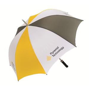 Multi-Color Promotional Golf Umbrella with Wooden Handle - Yellow White Grey